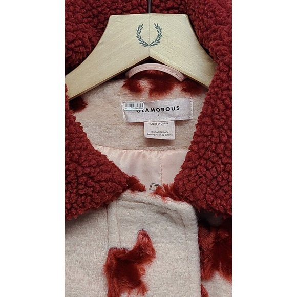 Glamorous Faux Fur Accent Womens Size Small Coat Pink and Red Abstract Quirky - Picture 8 of 11